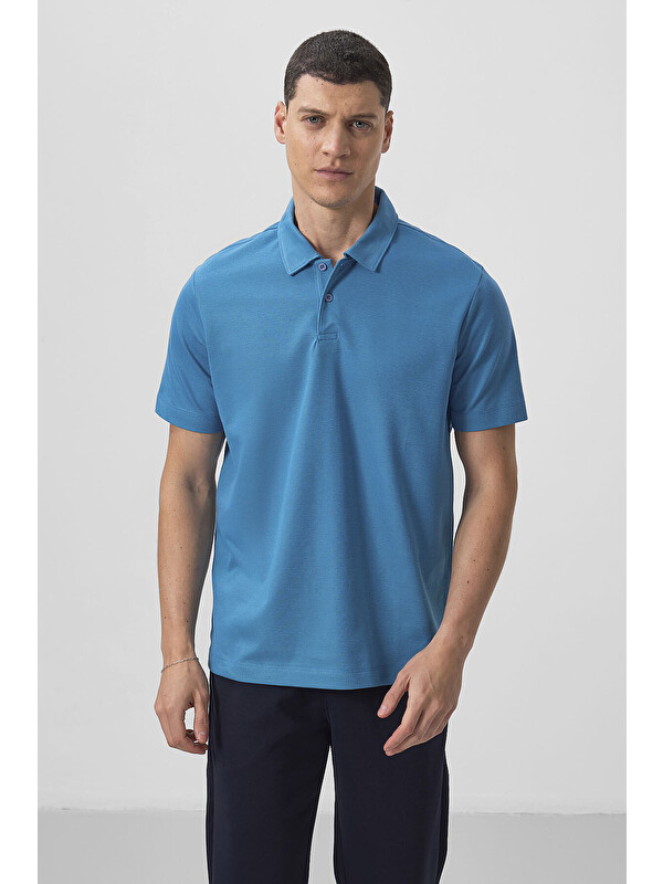 Tommylife Saks Basic Göğüs Logolu Standart Kalıp Triko Polo Yaka Erkek Tişört - 87768