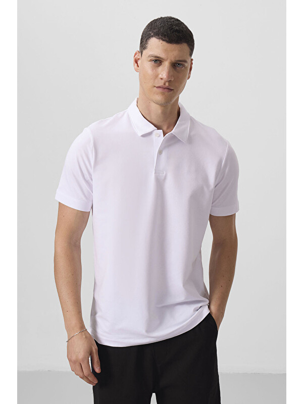 Tommylife Beyaz Basic Göğüs Logolu Standart Kalıp Triko Polo Yaka Erkek Tişört - 87768