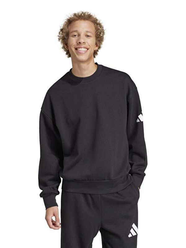 Adidas Fleece Erkek Siyah Bisiklet Yaka Sweatshirt