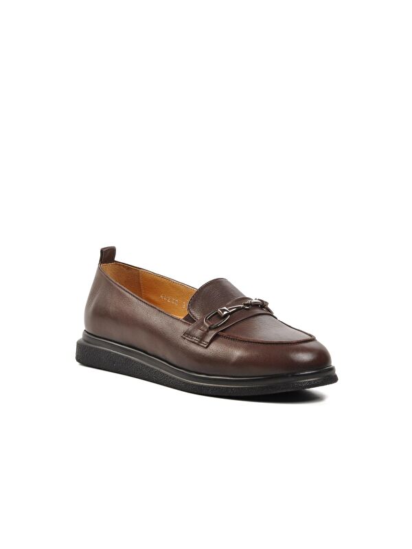 Kahve Hakiki Deri Kadın Loafer Ayakkabı 44280 - Görsel 4