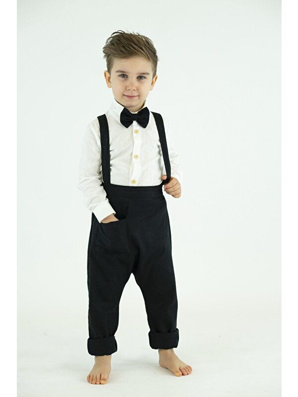 Catz Kids 2'li Siyah Gabardin Harem Salopet + Papyon ( Gömlek Dahil Değildir )