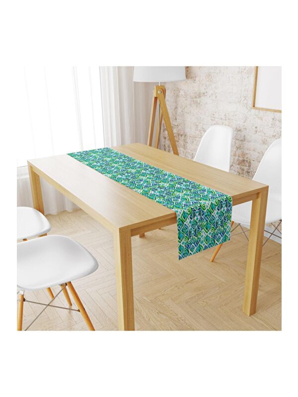 Evmila Kadife Kumaş Yeşil Ikat Runnur Modeli 1741 40x140 cm