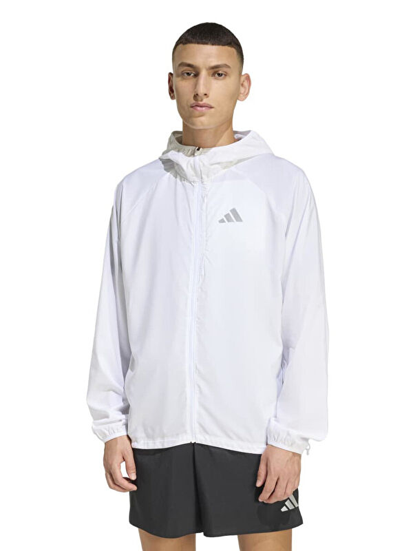 Adidas Running Essentials Erkek Beyaz Kapüşonlu Fermuarlı Sweatshirt