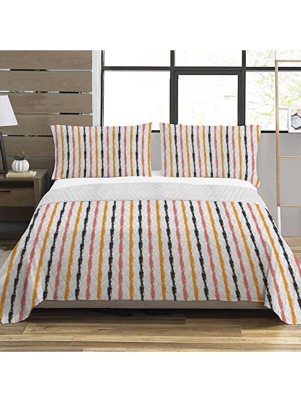 Evmila Modern Desen Çift Kişilik Baskılı Pike (200x220 Cm) Renkli
