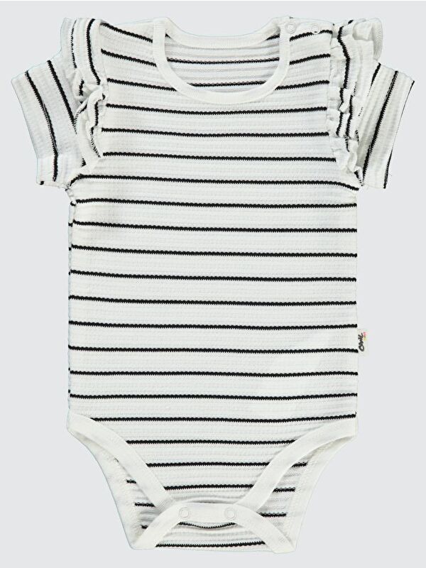 Civil Baby Çizgili Jakarlı 1-18 Ay Çıtçıtlı Badi - Ekru 6-9 Ay