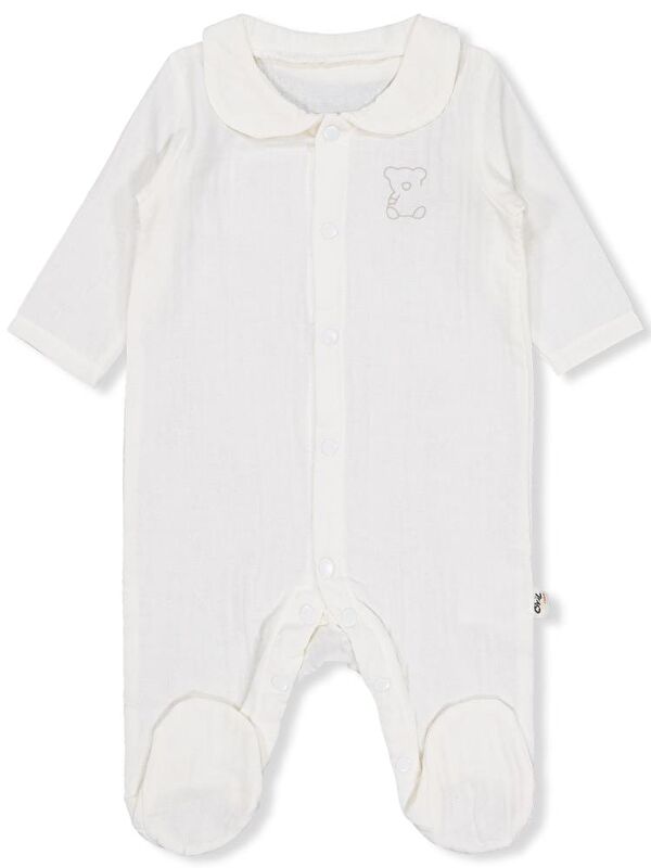 Civil Baby Yakalı Ayıcık Baskılı 1-9 Ay Tulum - Ekru 1-3 Ay