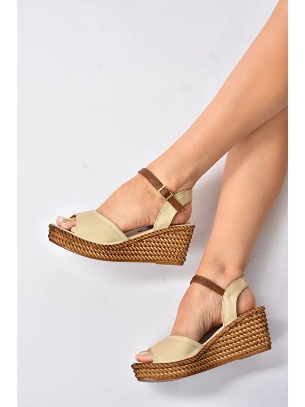 K674192205 Bej Dolgu Taban Kadın Ayakkabı - Görsel 3