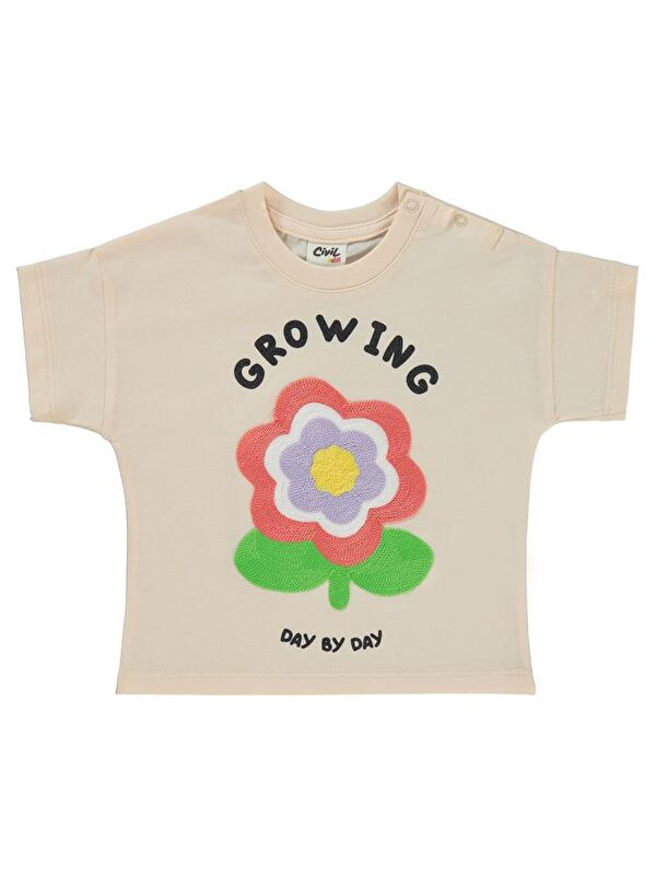 Civil Baby Çiçek Nakışlı 6-18 Ay Tişört - Pudra18-24 Ay