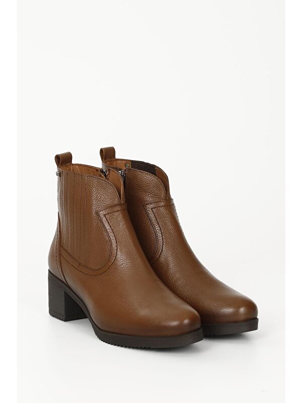 TABA Hakiki Deri Yuvarlak Burun Topuklu Kauçuk Taban Fermuarlı Kadın Günlük Bot 10404 - Görsel 3