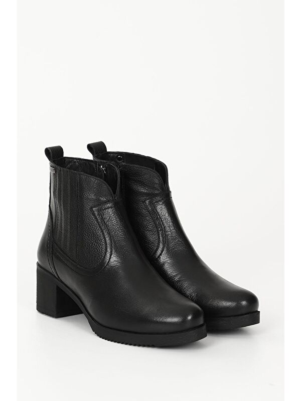 SİYAH Hakiki Deri Yuvarlak Burun Topuklu Kauçuk Taban Fermuarlı Kadın Günlük Bot 10404 - Görsel 3