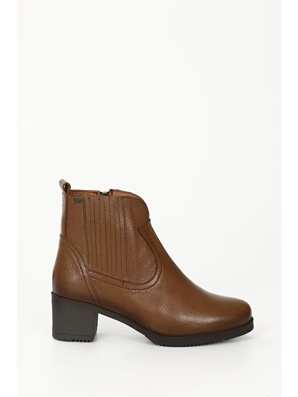 TABA Hakiki Deri Yuvarlak Burun Topuklu Kauçuk Taban Fermuarlı Kadın Günlük Bot 10404 - Görsel 5