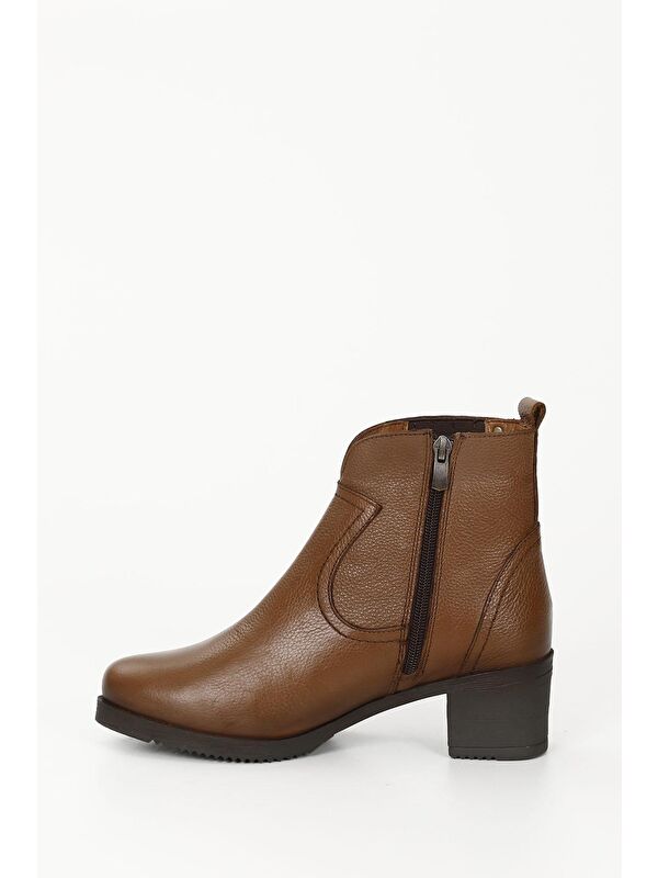 TABA Hakiki Deri Yuvarlak Burun Topuklu Kauçuk Taban Fermuarlı Kadın Günlük Bot 10404 - Görsel 7