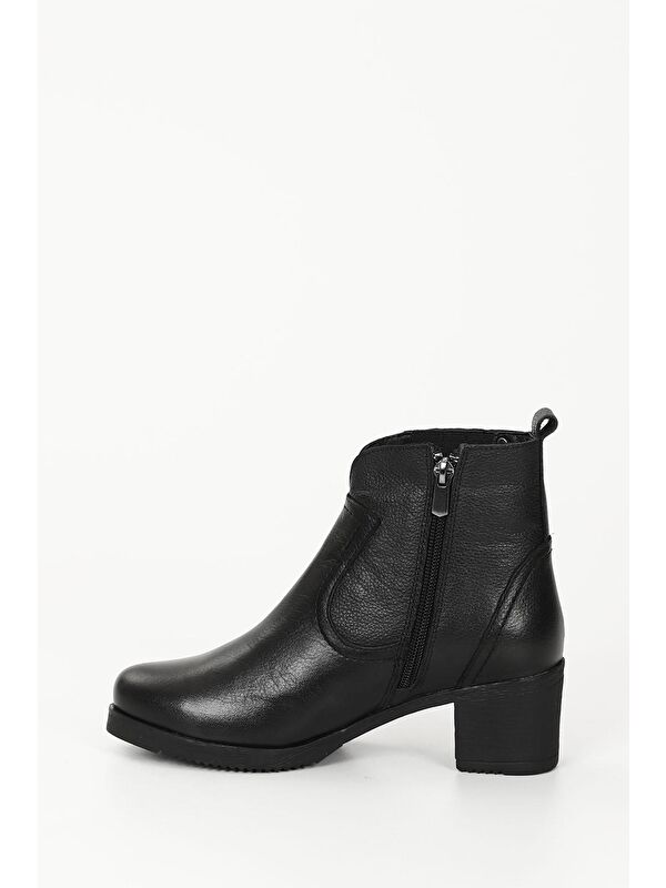 SİYAH Hakiki Deri Yuvarlak Burun Topuklu Kauçuk Taban Fermuarlı Kadın Günlük Bot 10404 - Görsel 7