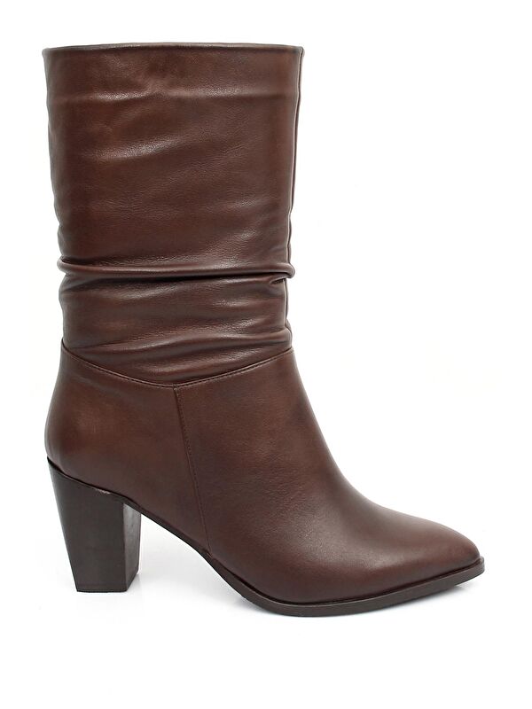 Hakiki Deri Sivri Burun Körüklü Topuklu Kadın Günlük Çizme 44579 - Görsel 3