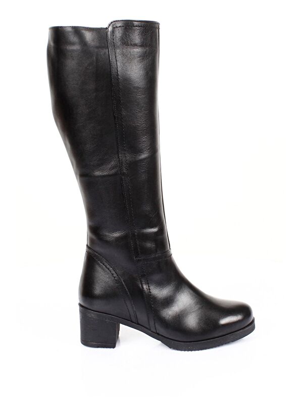 Hakiki Deri Yuvarlak Burun Kauçuk Taban Topuklu Fermuarlı Kadın Günlük Çizme 44567 - Görsel 5