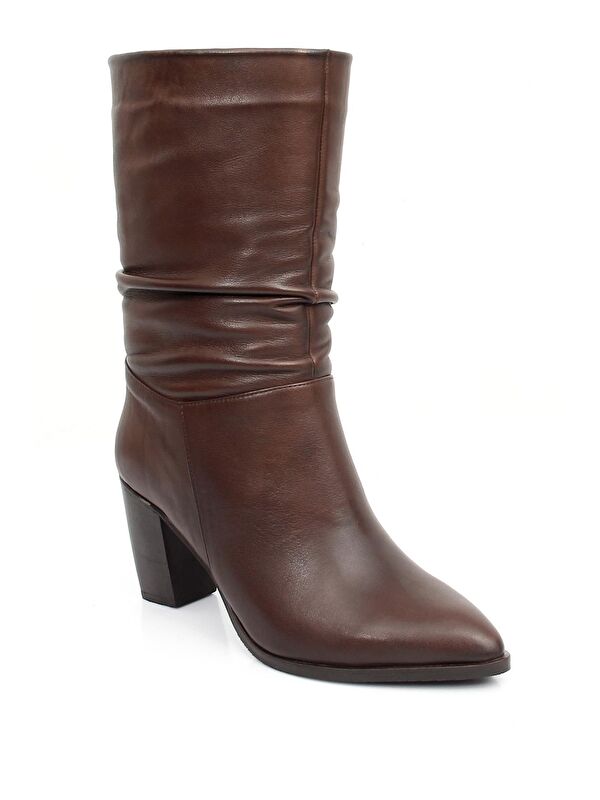 Hakiki Deri Sivri Burun Körüklü Topuklu Kadın Günlük Çizme 44579 - Görsel 5