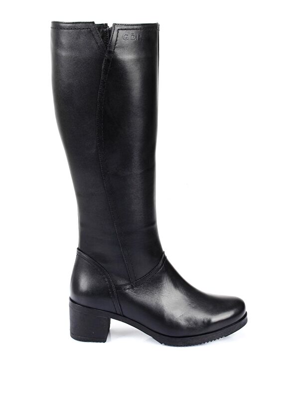 Hakiki Deri Yuvarlak Burun Kauçuk Taban Topuklu Fermuarlı Kadın Günlük Çizme 46529 - Görsel 5