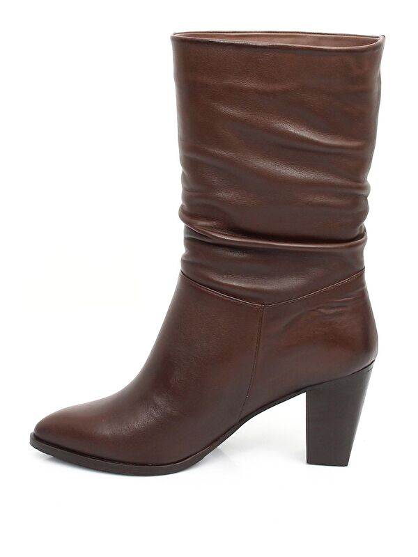 Hakiki Deri Sivri Burun Körüklü Topuklu Kadın Günlük Çizme 44579 - Görsel 6