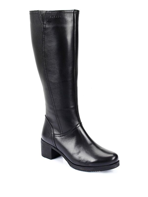 Hakiki Deri Yuvarlak Burun Kauçuk Taban Topuklu Fermuarlı Kadın Günlük Çizme 46529 - Görsel 6