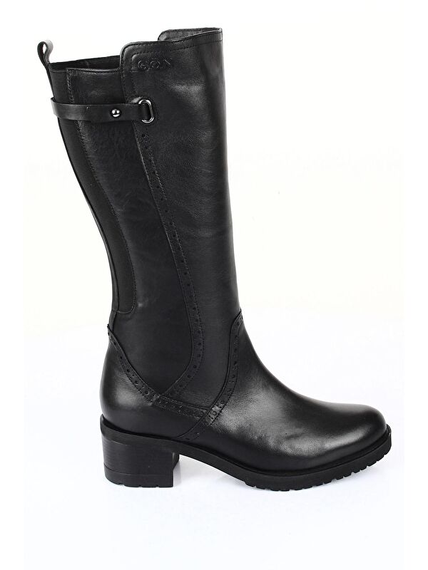 Hakiki Deri Yuvarlak Burun Kauçuk Taban Topuklu Fermuarlı Tokalı Kadın Günlük Çizme 44590 - Görsel 5