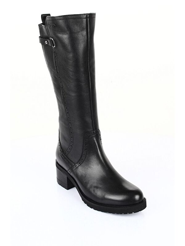 Hakiki Deri Yuvarlak Burun Kauçuk Taban Topuklu Fermuarlı Tokalı Kadın Günlük Çizme 44590 - Görsel 6