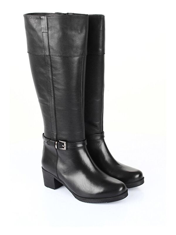 Hakiki Deri Yuvarlak Burun Kauçuk Taban Topuklu Fermuarlı Tokalı Kadın Günlük Çizme 44564 - Görsel 3