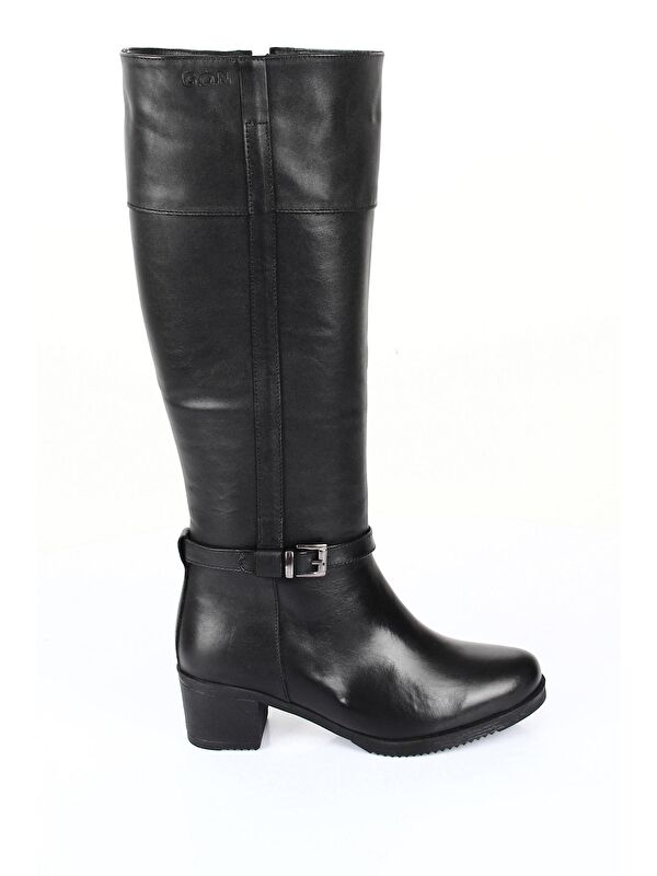 Hakiki Deri Yuvarlak Burun Kauçuk Taban Topuklu Fermuarlı Tokalı Kadın Günlük Çizme 44564 - Görsel 5