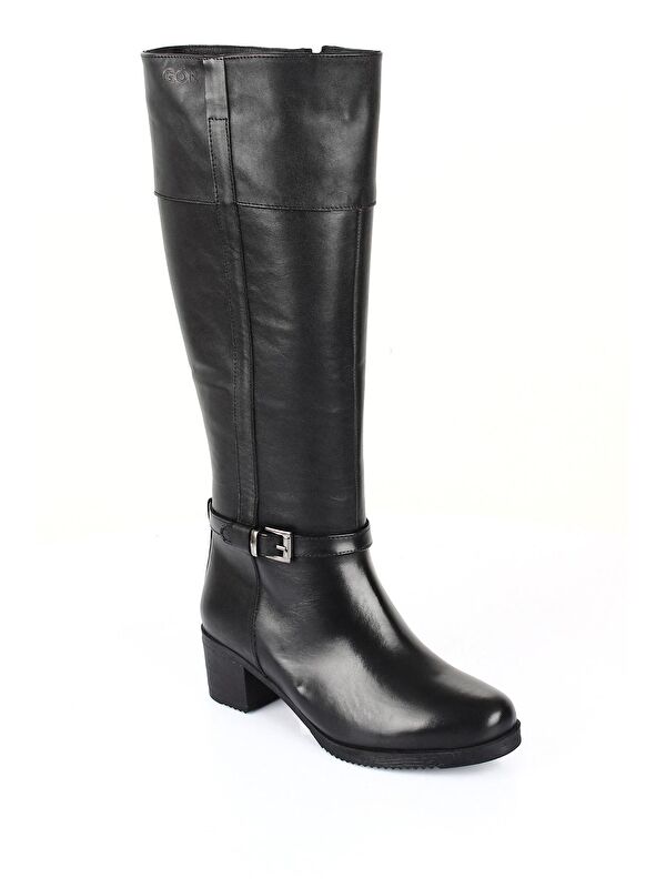 Hakiki Deri Yuvarlak Burun Kauçuk Taban Topuklu Fermuarlı Tokalı Kadın Günlük Çizme 44564 - Görsel 6