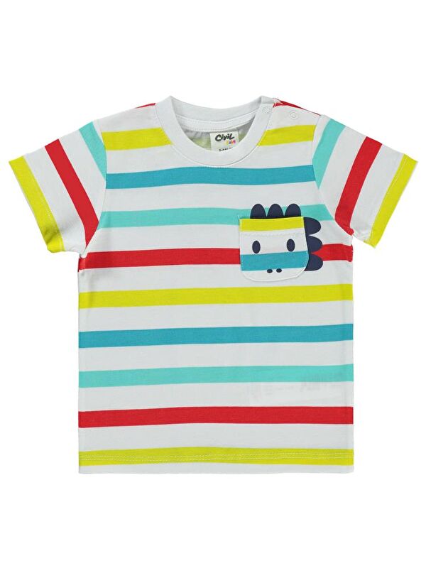 Civil Baby 4 Renkli Çizgi 6-18 Ay Tişört - Beyaz12-18 Ay
