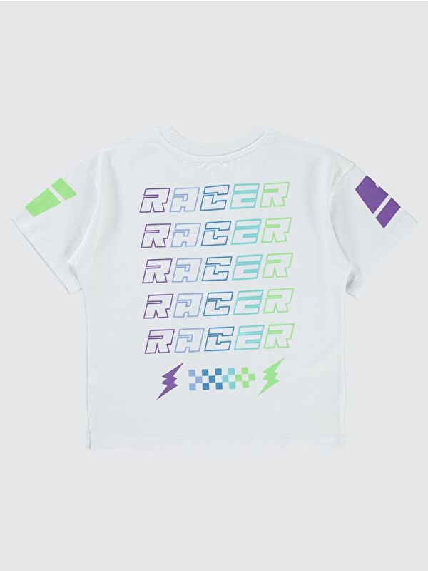 Civil Boys Racing Baskılı Oversize 6-9 Yaş Tişört - Beyaz 7-8 Yaş