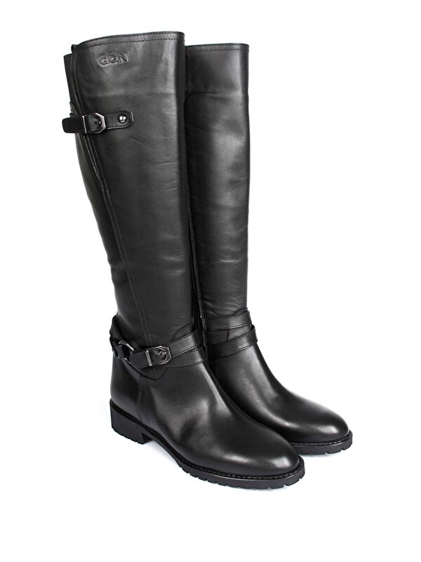 Hakiki Deri Yuvarlak Burun Kauçuk Taban Topuklu Tokalı Kadın Günlük Çizme 63564 - Görsel 3