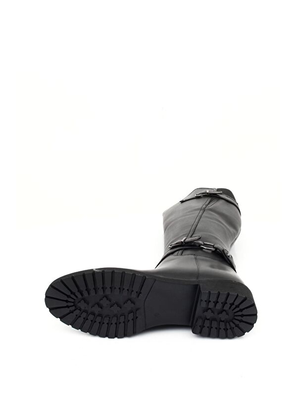 Hakiki Deri Yuvarlak Burun Kauçuk Taban Topuklu Tokalı Kadın Günlük Çizme 63564 - Görsel 6