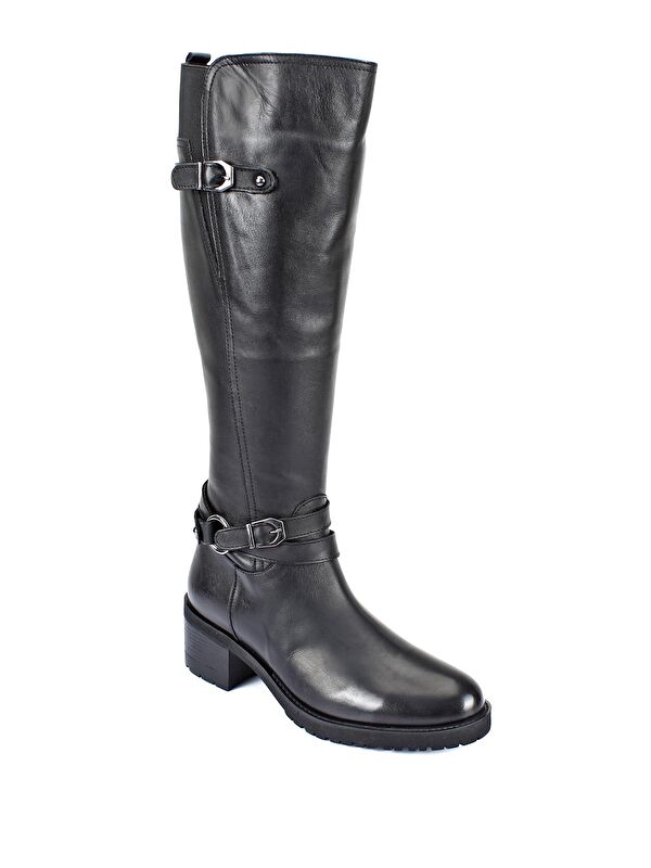 Hakiki Deri Yuvarlak Burun Kauçuk Taban Topuklu Fermuarlı Tokalı Kadın Günlük Çizme 44562 - Görsel 6