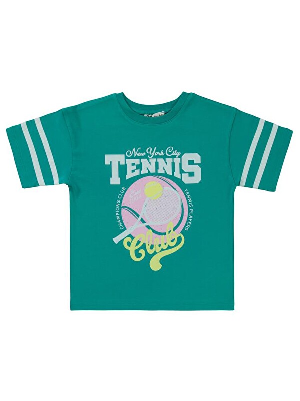 Civil Girls Tenis Baskılı 6-9 Yaş Tişört - Yeşil 6-7 Yaş