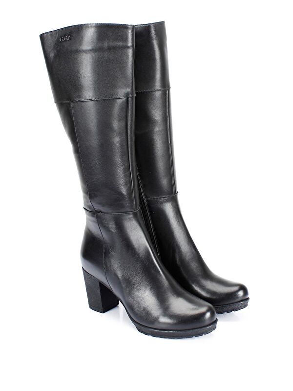 Hakiki Deri Yuvarlak Burun Kauçuk Taban Topuklu Fermuarlı Kadın Günlük Çizme 44602 - Görsel 3