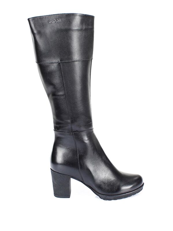 Hakiki Deri Yuvarlak Burun Kauçuk Taban Topuklu Fermuarlı Kadın Günlük Çizme 44602 - Görsel 5