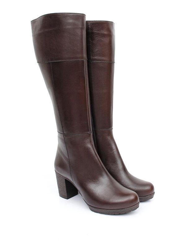 Hakiki Deri Yuvarlak Burun Kauçuk Taban Topuklu Fermuarlı Kadın Günlük Çizme 44602 - Görsel 3