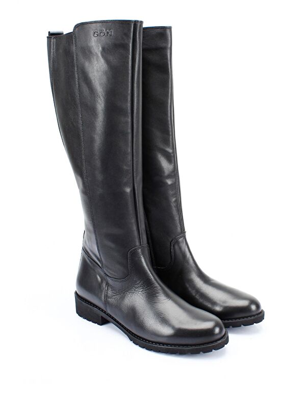 Hakiki Deri Yuvarlak Burun Kauçuk Taban Topuklu Fermuarlı Kadın Günlük Çizme 44551 - Görsel 3