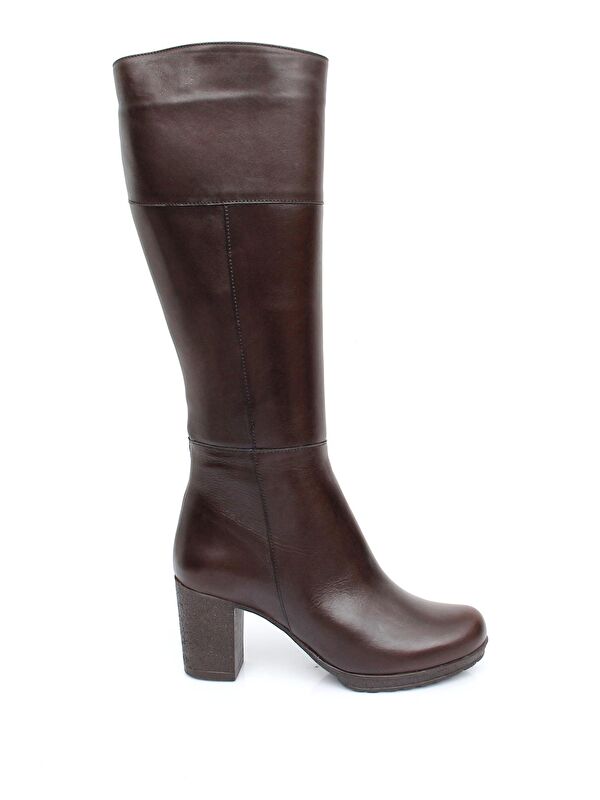 Hakiki Deri Yuvarlak Burun Kauçuk Taban Topuklu Fermuarlı Kadın Günlük Çizme 44602 - Görsel 5