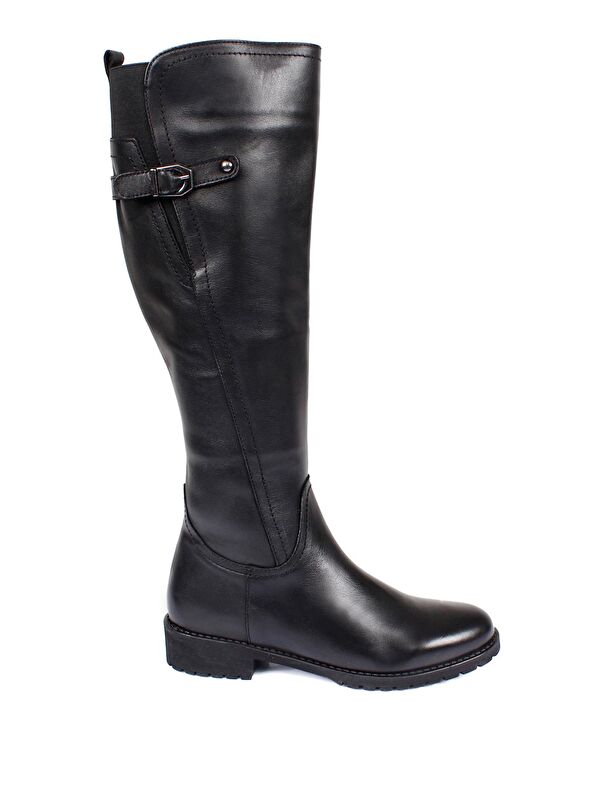 Hakiki Deri Yuvarlak Burun Kauçuk Taban Topuklu Fermuarlı Tokalı Kadın Günlük Çizme 44549 - Görsel 5