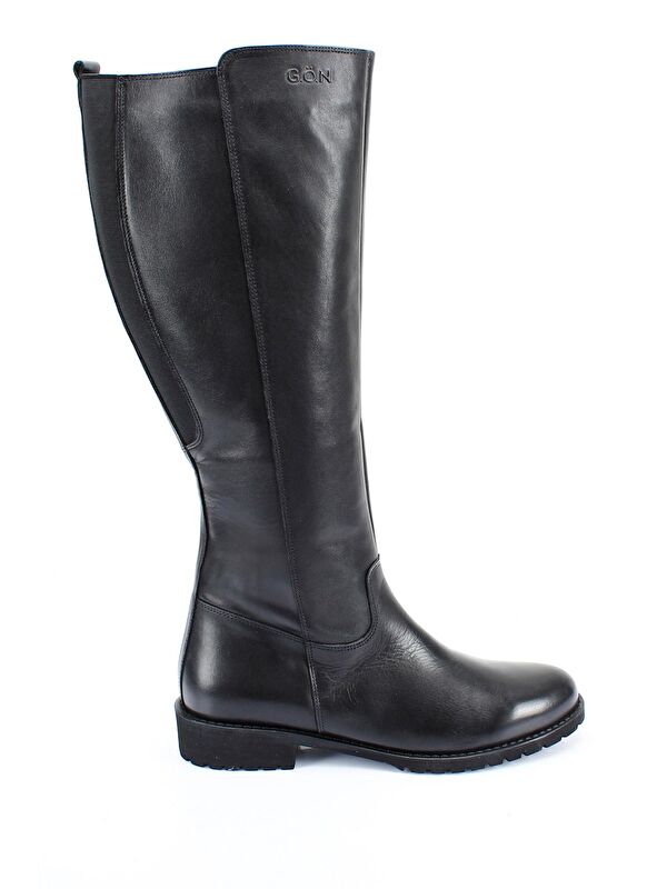 Hakiki Deri Yuvarlak Burun Kauçuk Taban Topuklu Fermuarlı Kadın Günlük Çizme 44551 - Görsel 5