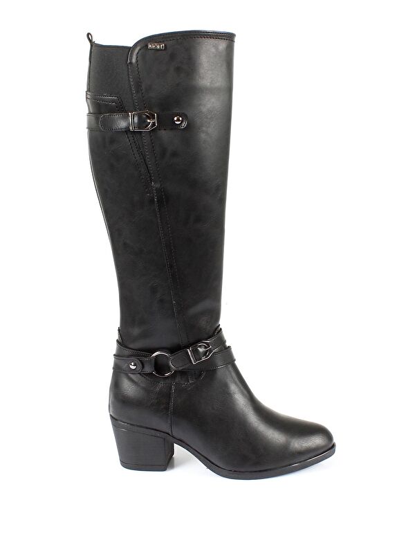 Sivri Burun Topuklu Fermuarlı Tokalı Kadın Günlük Çizme 20562 - Görsel 5