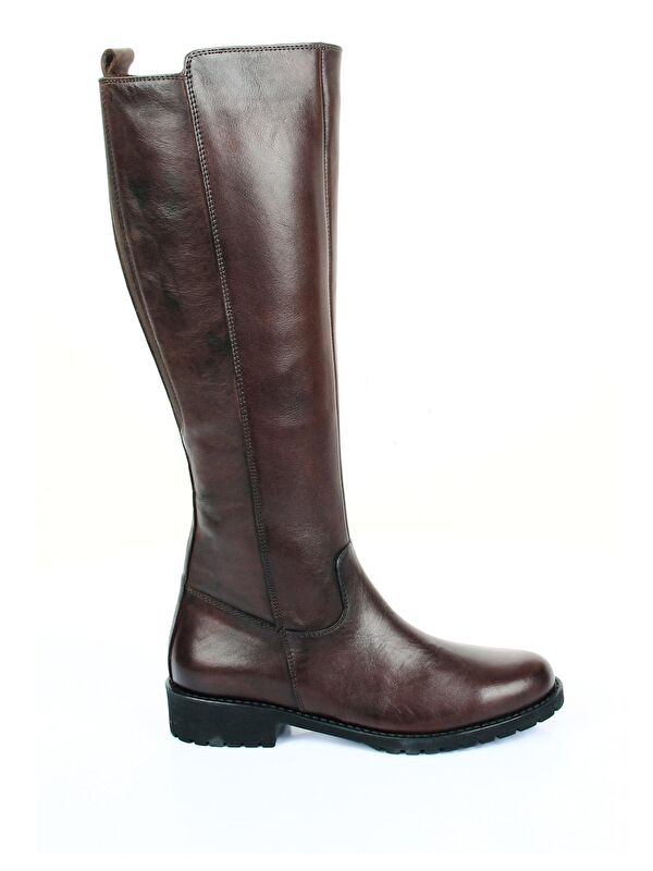 Hakiki Deri Yuvarlak Burun Kauçuk Taban Topuklu Fermuarlı Kadın Günlük Çizme 44551 - Görsel 5