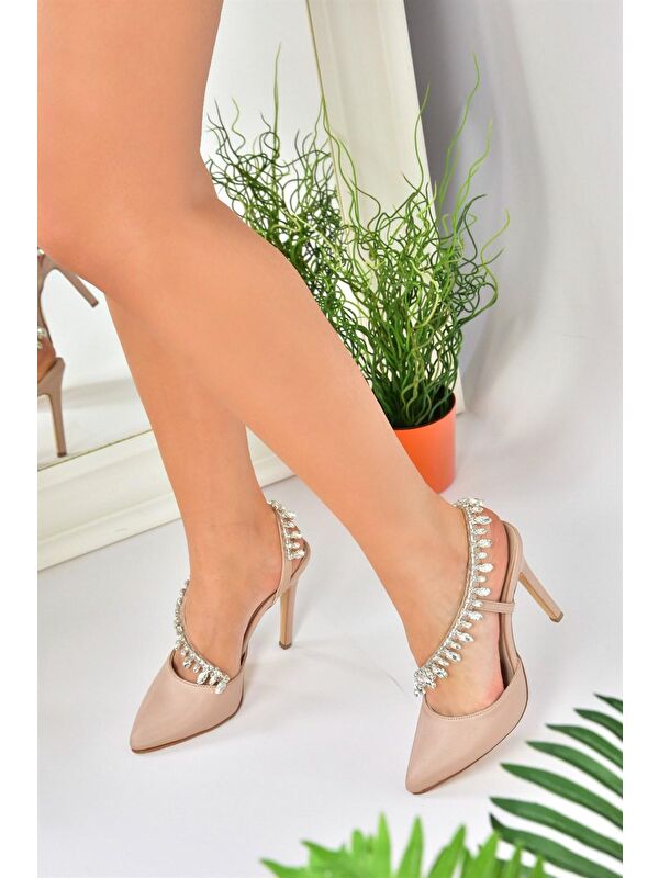 Ten Saten Kumaş Taşlı Kadın Abiye Ayakkabı M246062704 - Görsel 5