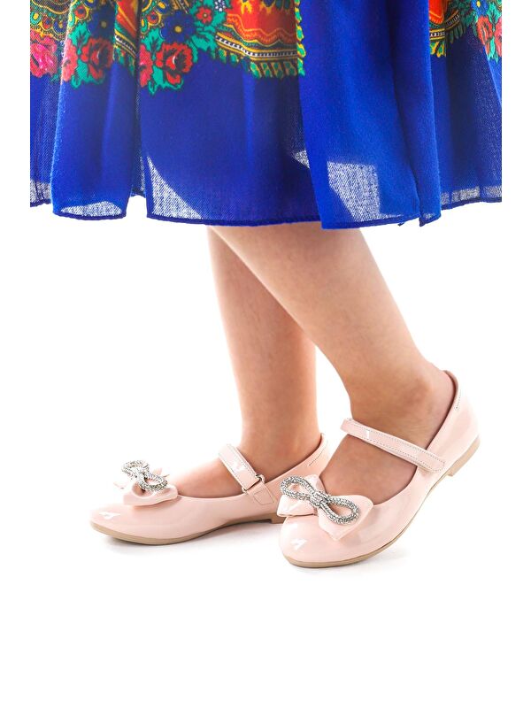 Bowtie Papyon Taşlı Cırtlı Kız Çocuk Babet Ayakkabı - Görsel 4