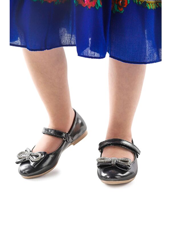 Bowtie Papyon Taşlı Cırtlı Kız Çocuk Babet Ayakkabı - Görsel 3