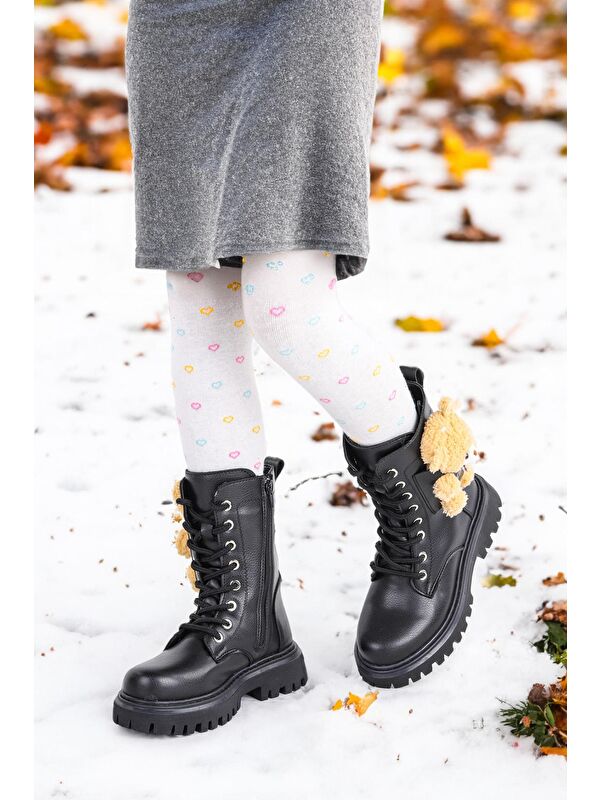 450 Ayıcıklı Fermuarlı Kız Çocuk Günlük Bot Ayakkabı - Görsel 3