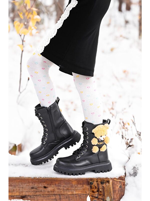 450 Ayıcıklı Fermuarlı Kız Çocuk Günlük Bot Ayakkabı - Görsel 4