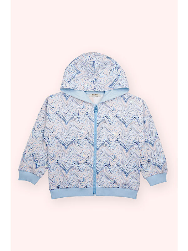 Panço Kız Çocuk Fermuarlı Mavi Sweatshirt