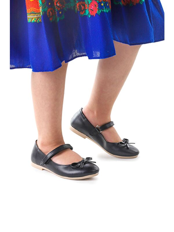 Barbe Cilt Fiyonklu Cırtlı Kız Çocuk Babet Ayakkabı - Görsel 4